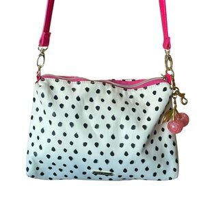 Betsey Johnson Polka Dot Crossbody Bag Cherry Charm Pink Strap